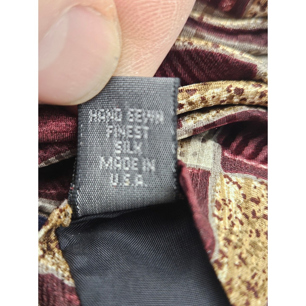 Robert Talbott Carmel-By-The-Sea Silk Tie Burgundy Gold Geometric Hand Sewn USA - Picture 6 of 6